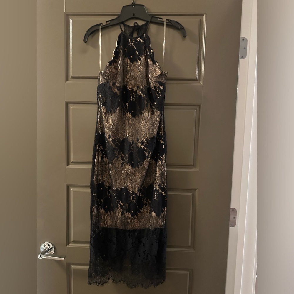 Elegant Black and nude Lace Dress